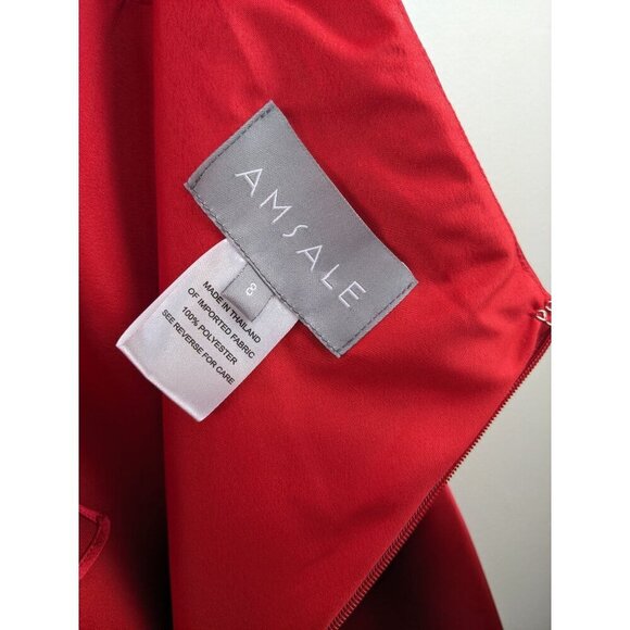 Amsale Storm Red Satin Midi Halter Dress Size 8 With Tie Back - Picture 5 of 9
